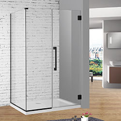 SALLY AAH34F3 Matt Black Frameless Tempered Glass Hinge Shower Door With Stainlees Steel Handle Shower Enclosure