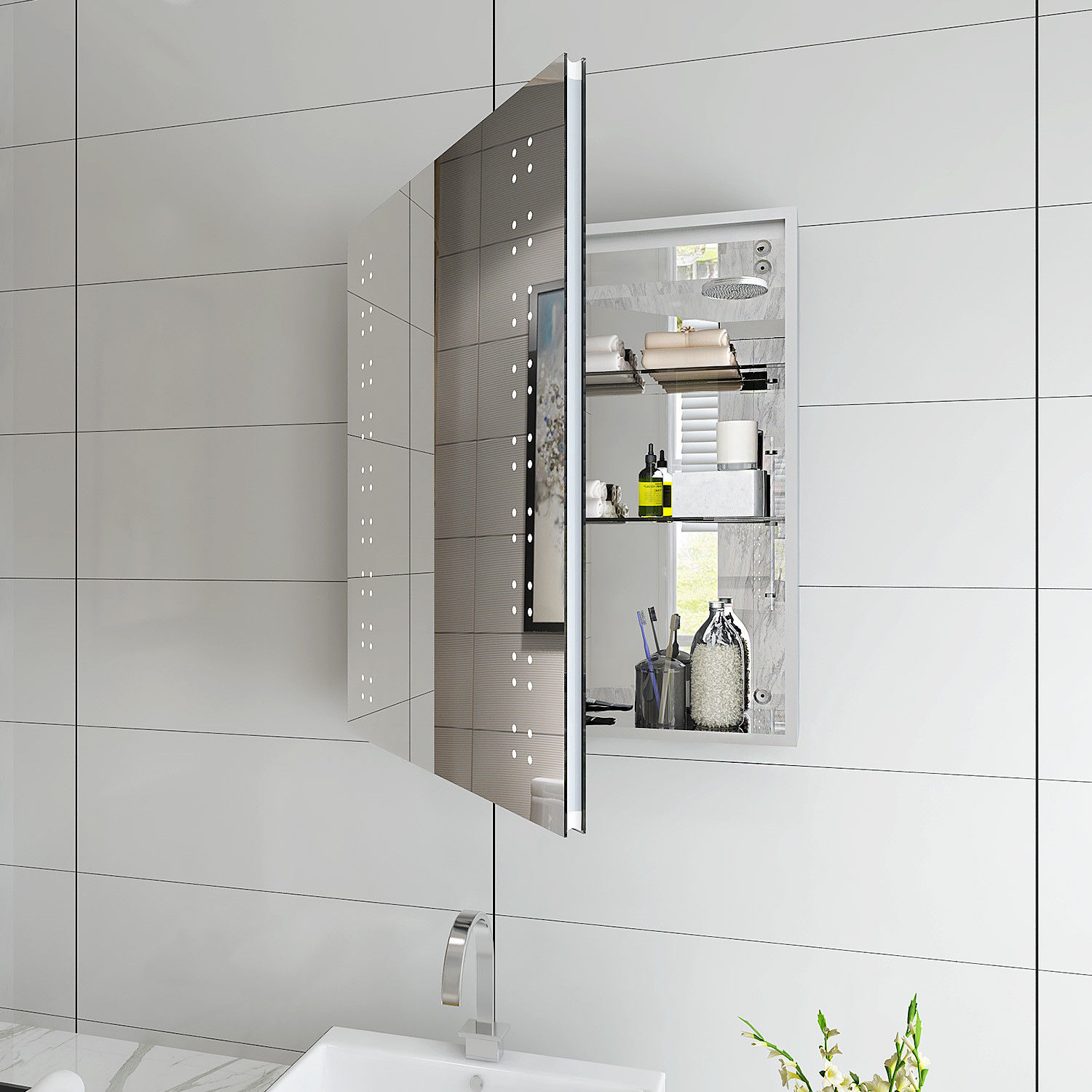 SALLY  LED Single Mirror MC5071L Door Bathroom Cabinet Wall Mounted